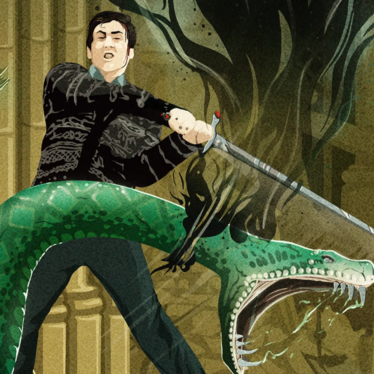 'Let's Finish This The Way We Started It. Together!' MinaLima Magical Moments limited edition art print from Harry Potter and the Deathly Hallows Part 2 (close-up of Neville Longbottom slaying Nagini)