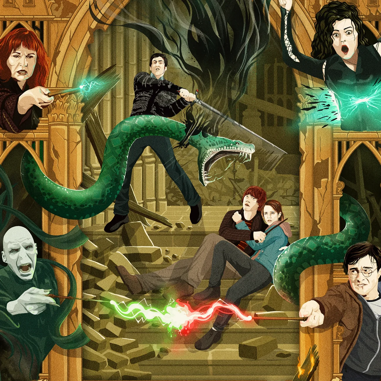 'Let's Finish This The Way We Started It. Together!' MinaLima Magical Moments limited edition art print from Harry Potter and the Deathly Hallows Part 2 (close-up)