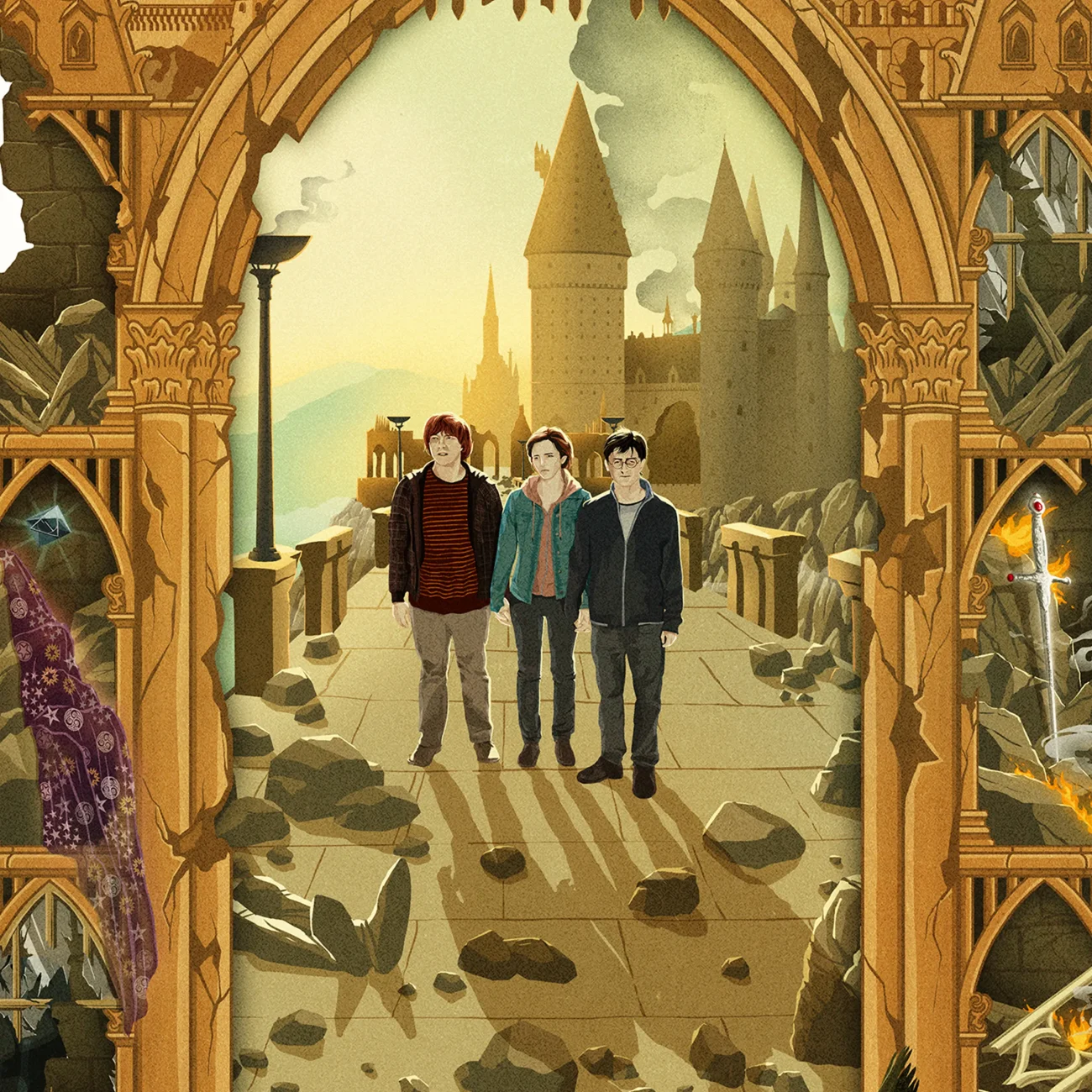 'With That, You'd Be Invincible' MinaLima Magical Moments limited edition art print from Harry Potter and the Deathly Hallows Part 2 (close-up view)