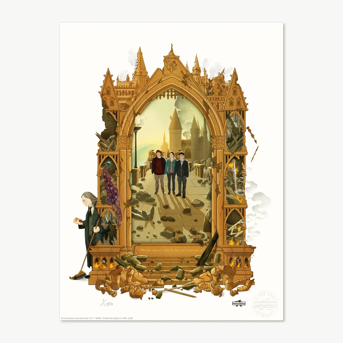 'With That, You'd Be Invincible' MinaLima Magical Moments limited edition art print from Harry Potter and the Deathly Hallows Part 2
