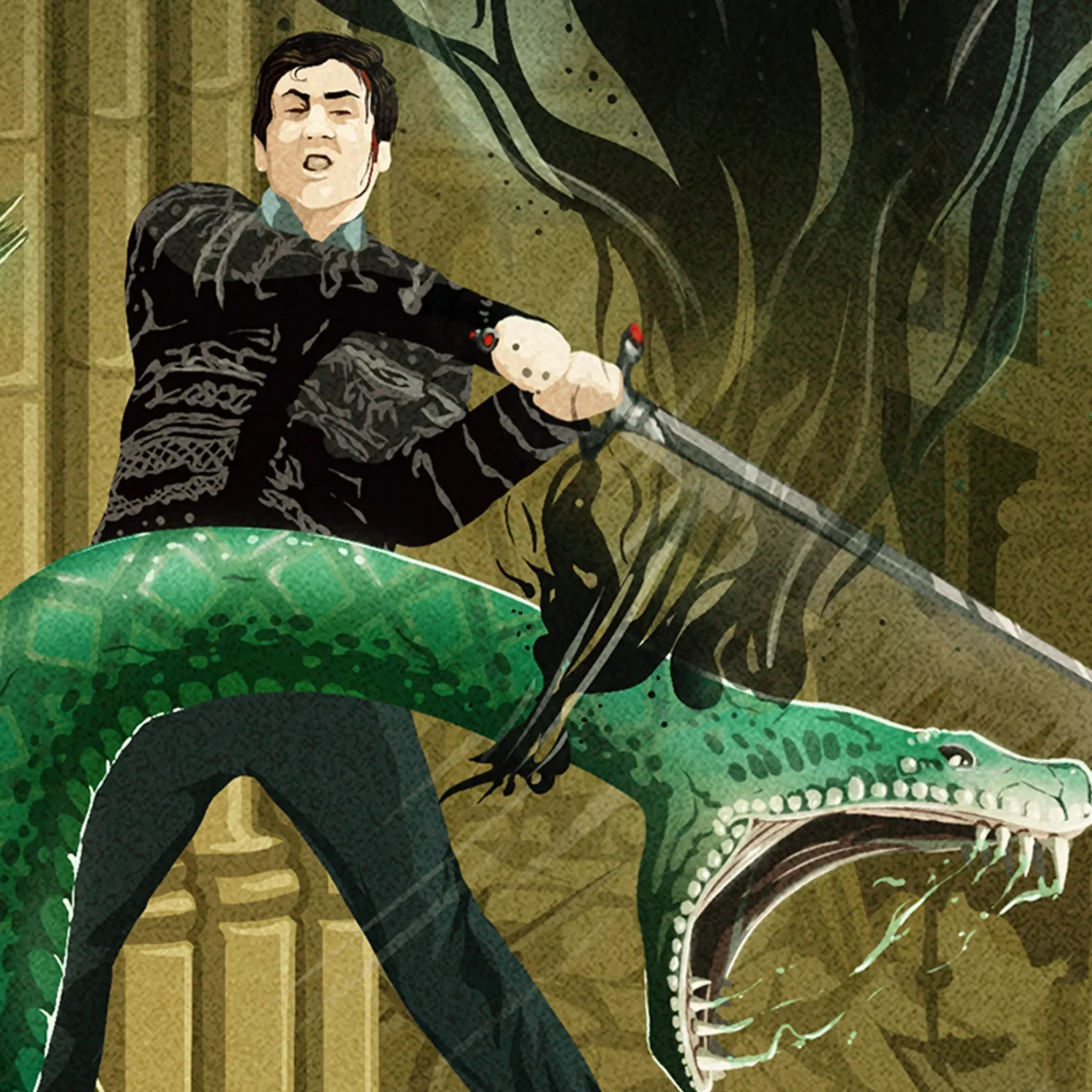 'Let's Finish This The Way We Started It. Together!' MinaLima Magical Moments limited edition art print from Harry Potter and the Deathly Hallows Part 2 (close-up of Neville Longbottom slaying Nagini)