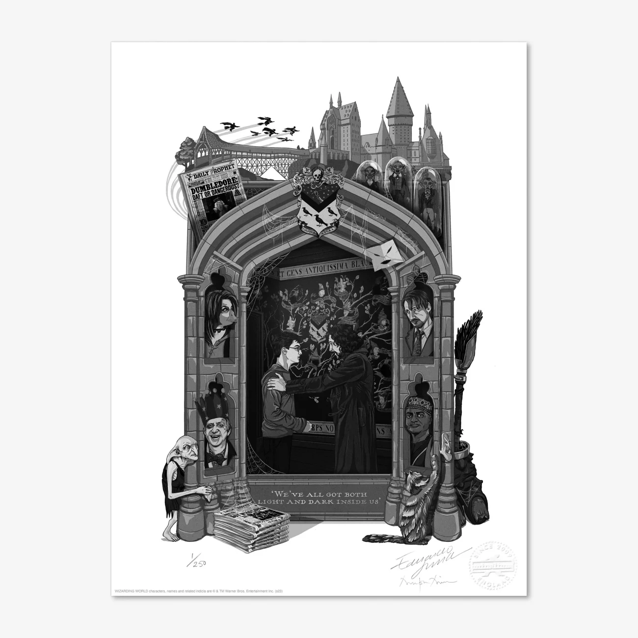 'We've all got both light and dark inside us' limited edition 'Harry Potter and the Order of the Phoenix' MinaLima art print featuring Harry and Sirius Black in front of the Black Family Tapestry