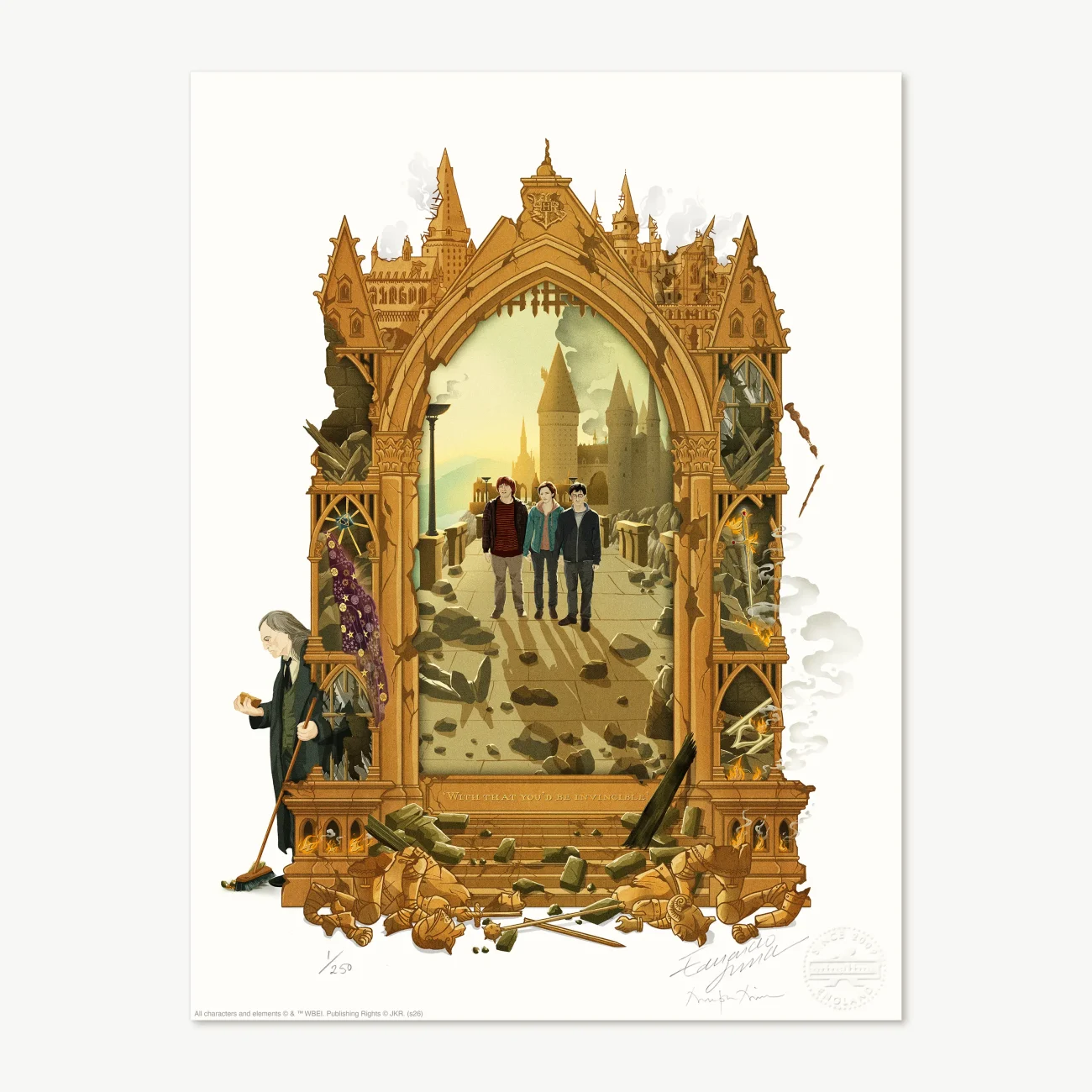 'With That, You'd Be Invincible' MinaLima Magical Moments limited edition art print from Harry Potter and the Deathly Hallows Part 2