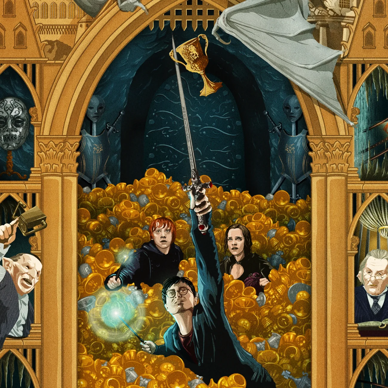 'The Cup for the Sword' MinaLima Magical Moments limited edition art print from Harry Potter and the Deathly Hallows Part 2 (zoomed-in view)
