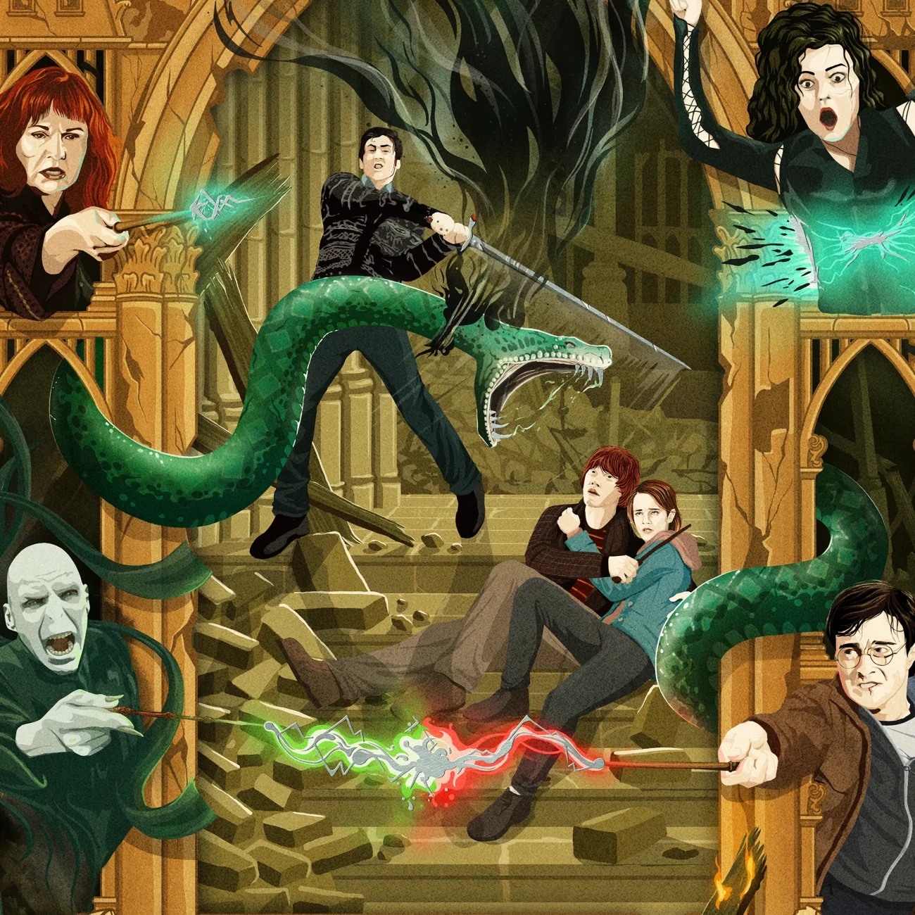 'Let's Finish This The Way We Started It. Together!' MinaLima Magical Moments limited edition art print from Harry Potter and the Deathly Hallows Part 2 (zoomed-in image)