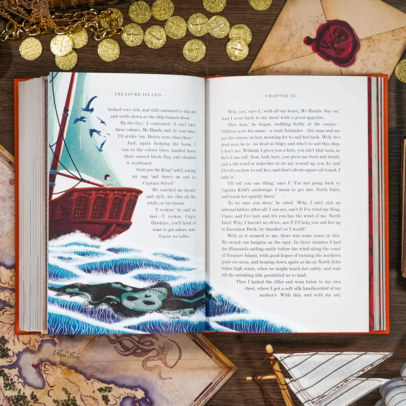 Treasure Island by Robert Louis Stevenson deluxe edition illustrated by MinaLima (open at chapter 25 with illustrations)
