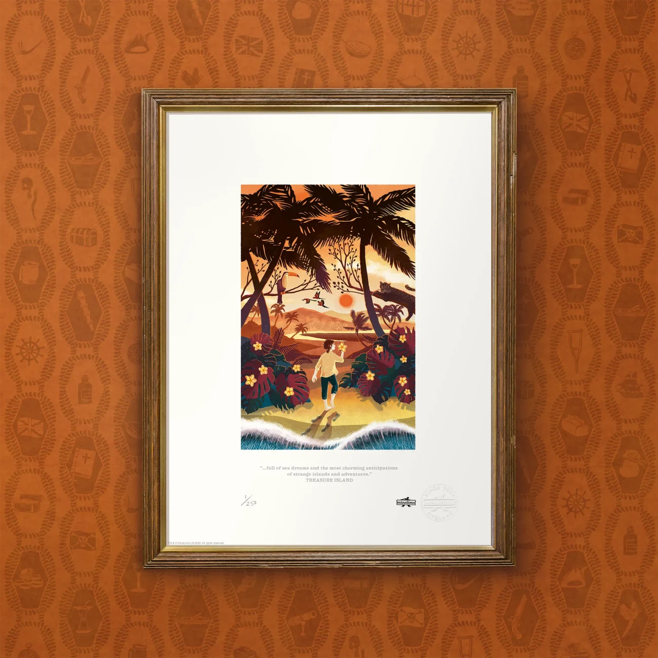"Full of Sea Dreams" limited edition Treasure Island MinaLima art print (framed view)