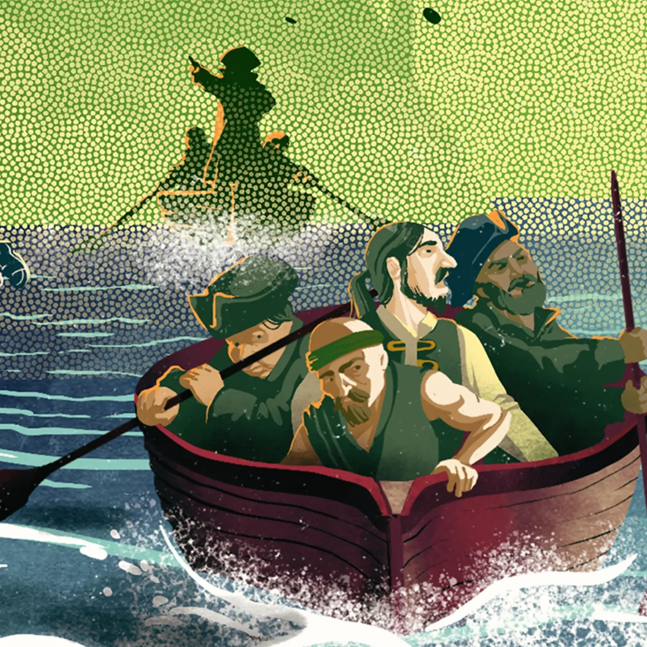 "I had caught a branch and swung my way out" limited edition Treasure Island MinaLima art print (close-up detail of Long John Silver's rowboat)