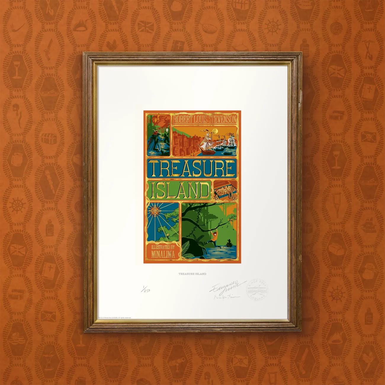 Treasure Island Book Cover limited edition MinaLima art print (premium framed view)