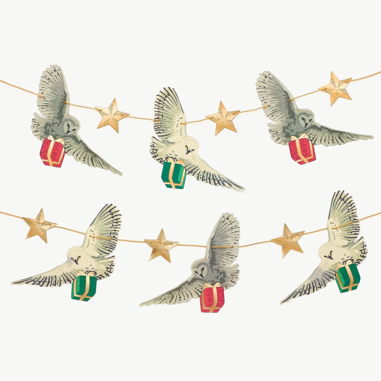 Harry Potter Hogwarts paper hanging garland featuring stars and owls bearing gifts