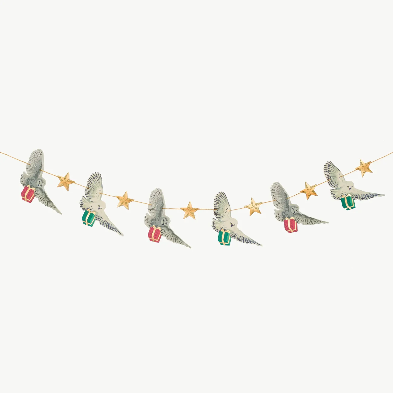 Harry Potter Hogwarts paper hanging garland featuring stars and owls bearing gifts