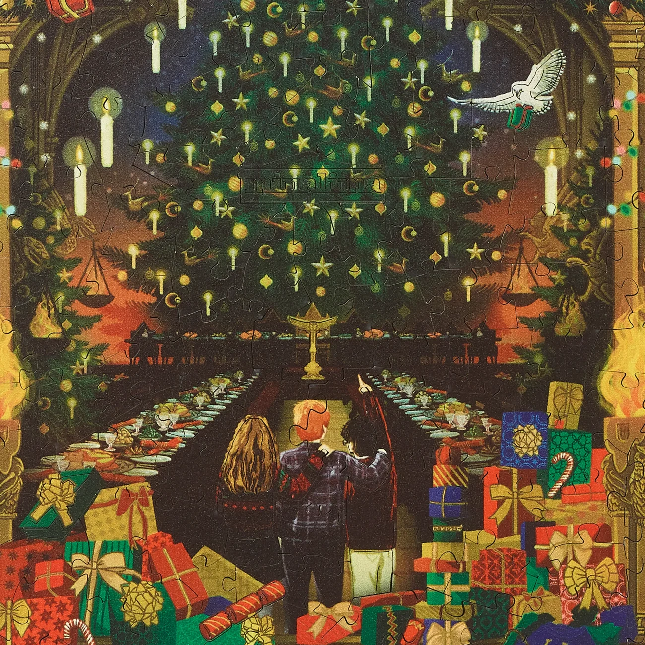 Hogwarts 'A Wizarding Christmas' Harry Potter wooden jigsaw puzzle - close-up assembled view
