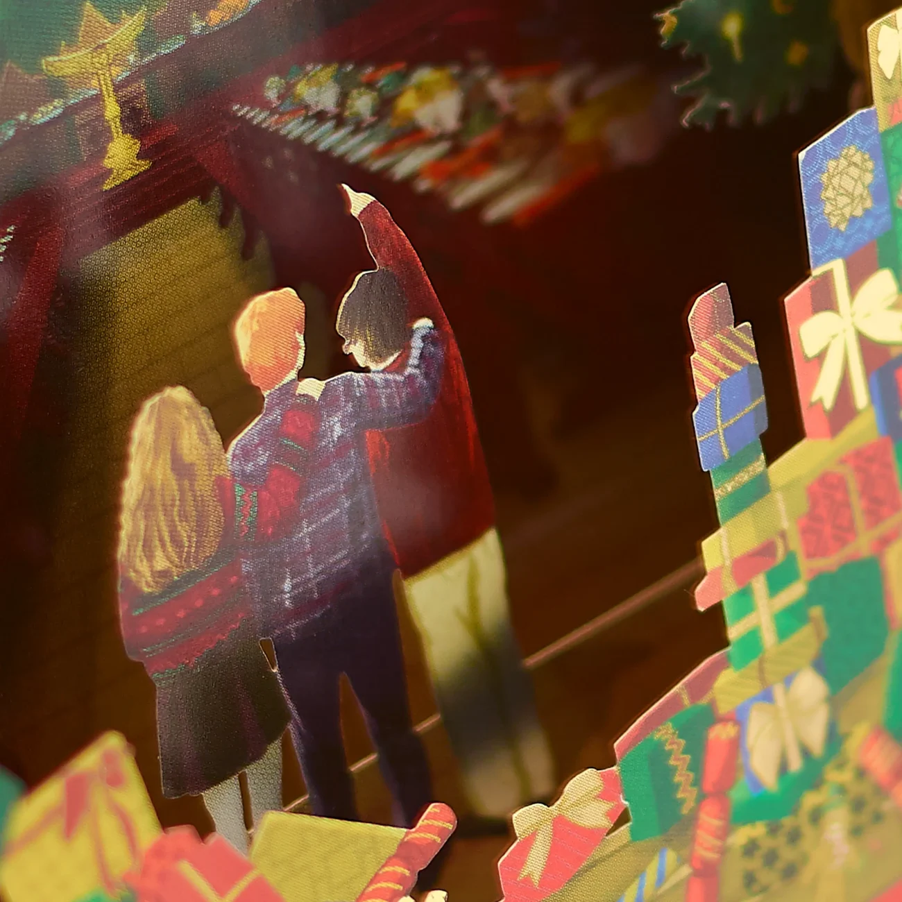 Hogwarts 'A Wizarding Christmas' Harry Potter 3D notecard - close-up detail or Harry, Ron and Hermione