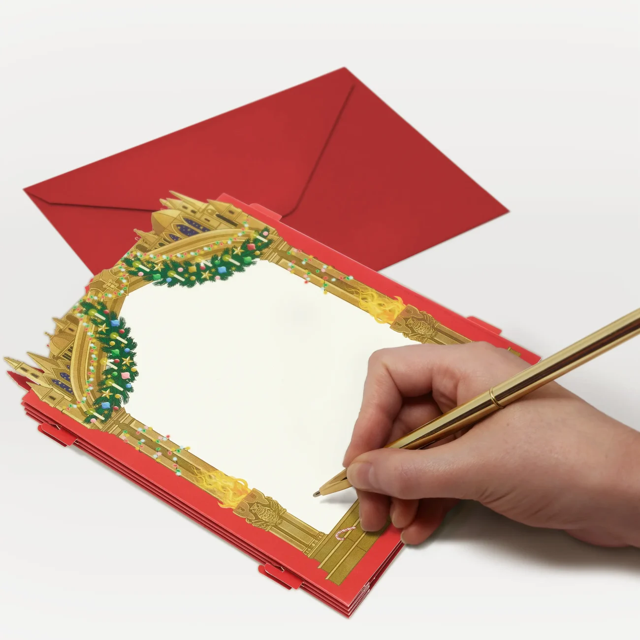 Hogwarts 'A Wizarding Christmas' Harry Potter 3D notecard - back view with blank space for writing a message