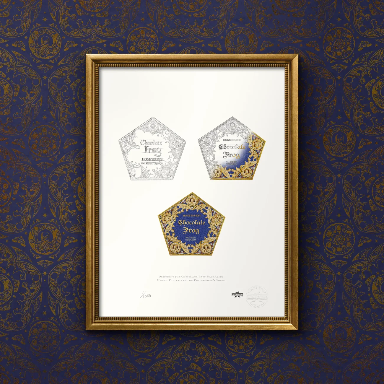 'Designing the Chocolate Frog Packaging' for Harry Potter and the Philosopher's Stone limited edition art print (standard framed view)