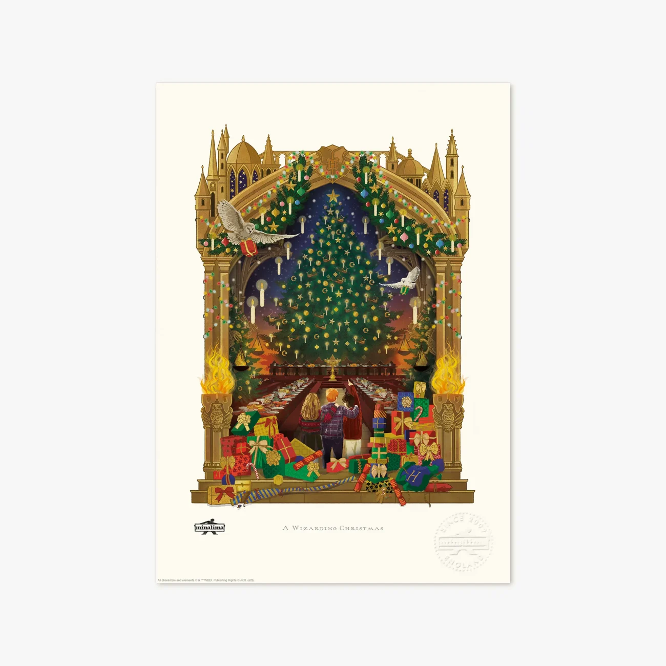 Harry Potter Hogwarts 'A Wizarding Christmas' art print with gold foil detailing
