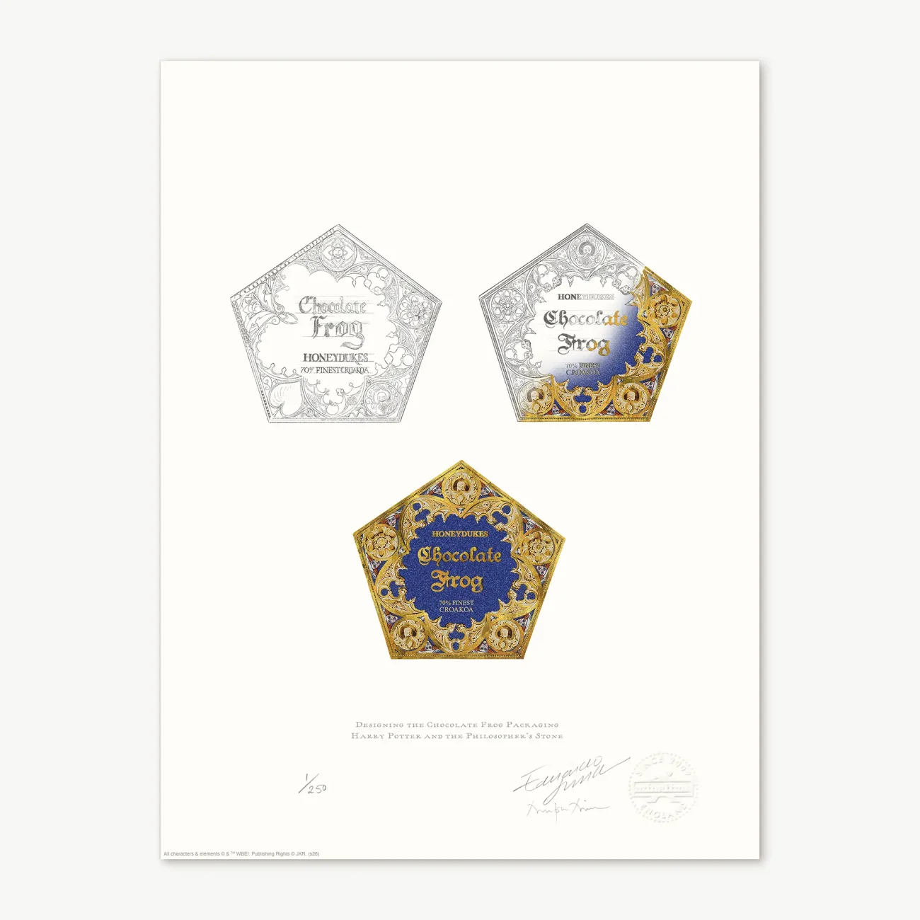 'Designing the Chocolate Frog Packaging' for Harry Potter and the Philosopher's Stone limited edition art print