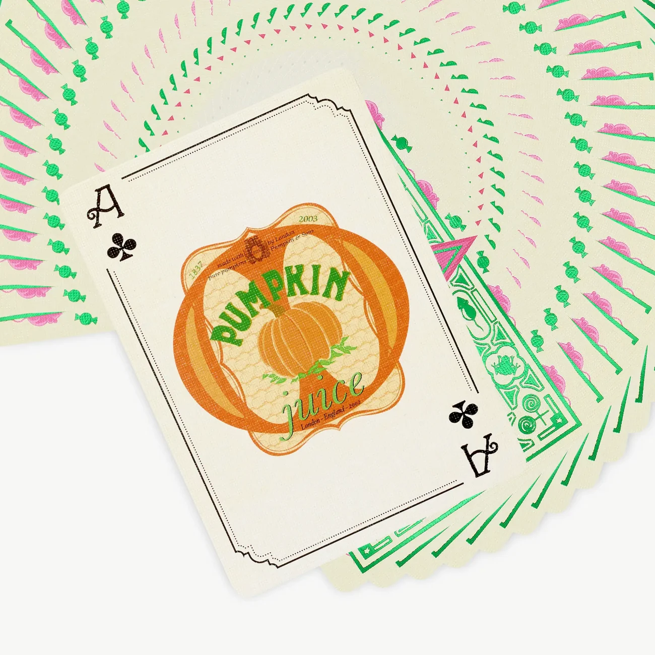 Honeydukes 'Wizarding Confectionery' Harry Potter playing cards (Pumpkin Juice card shown face up)