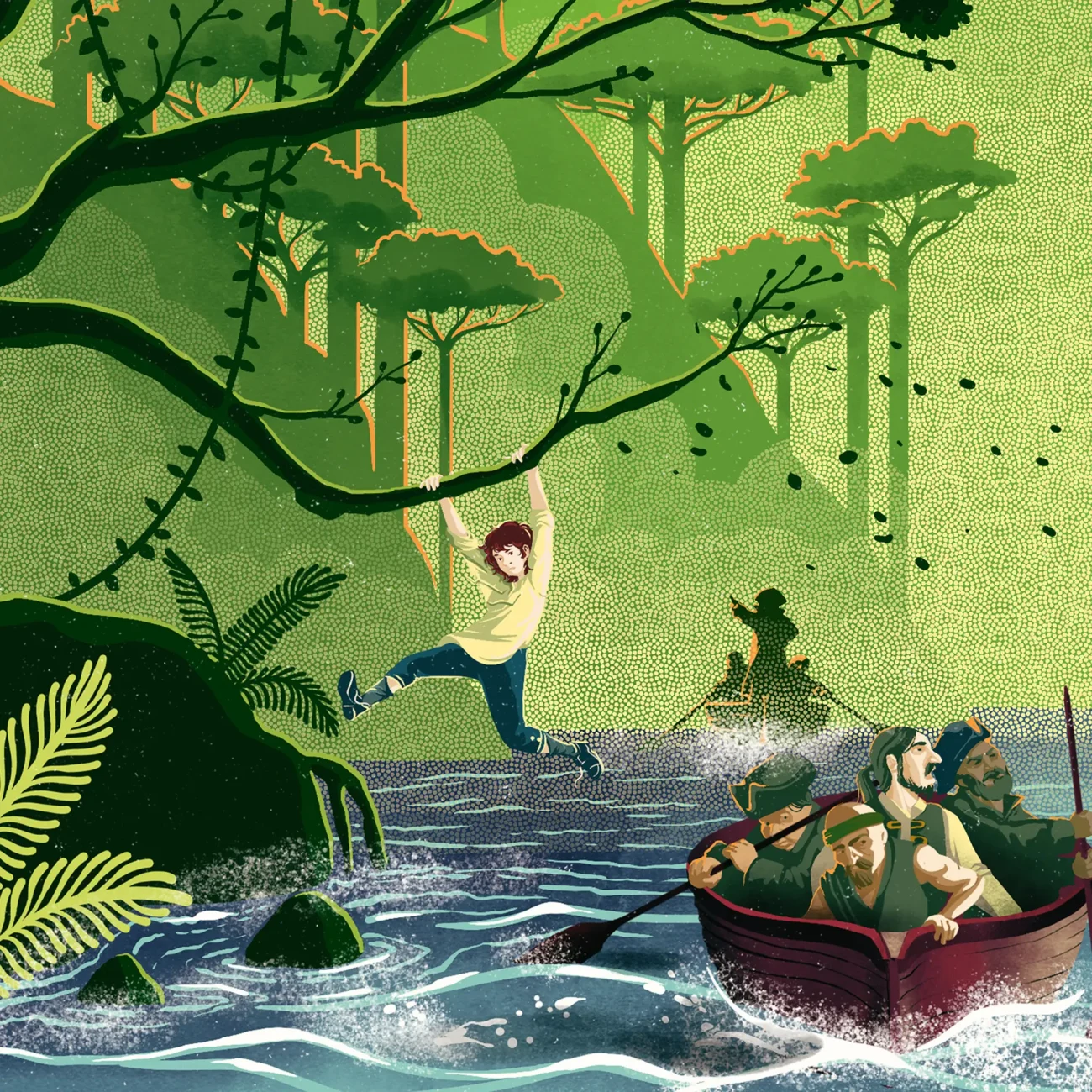 "I had caught a branch and swung my way out" limited edition Treasure Island MinaLima art print (zoomed-in image)