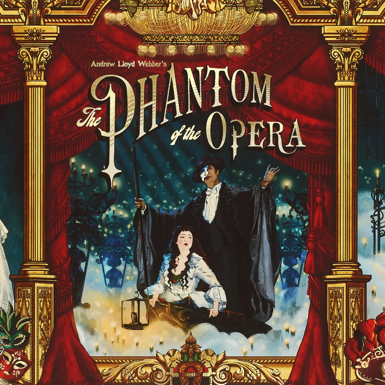 'Phantom of the Opera' 40th anniversary limited edition triptych art print, featuring a triptych inspired by the show's iconic songs: 'Angel of Music', 'The Phantom of the Opera' and 'The Music of the Night' (close-up premium view)