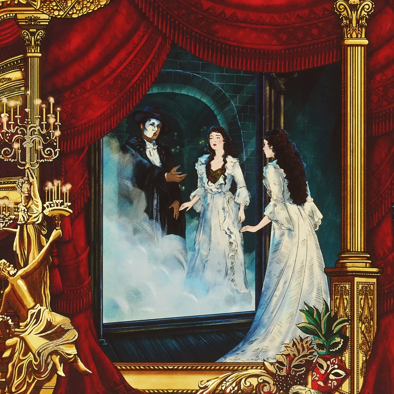 'Phantom of the Opera' 40th anniversary limited edition triptych art print, featuring a triptych inspired by the show's iconic songs: 'Angel of Music', 'The Phantom of the Opera' and 'The Music of the Night' (premium close-up)