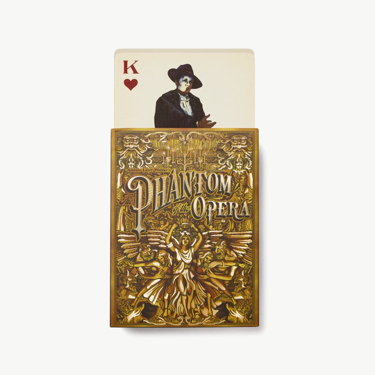 Andrew Lloyd Webber's 'Phantom of the Opera' playing cards (King of Hearts shown coming out of gold-foiled pack)