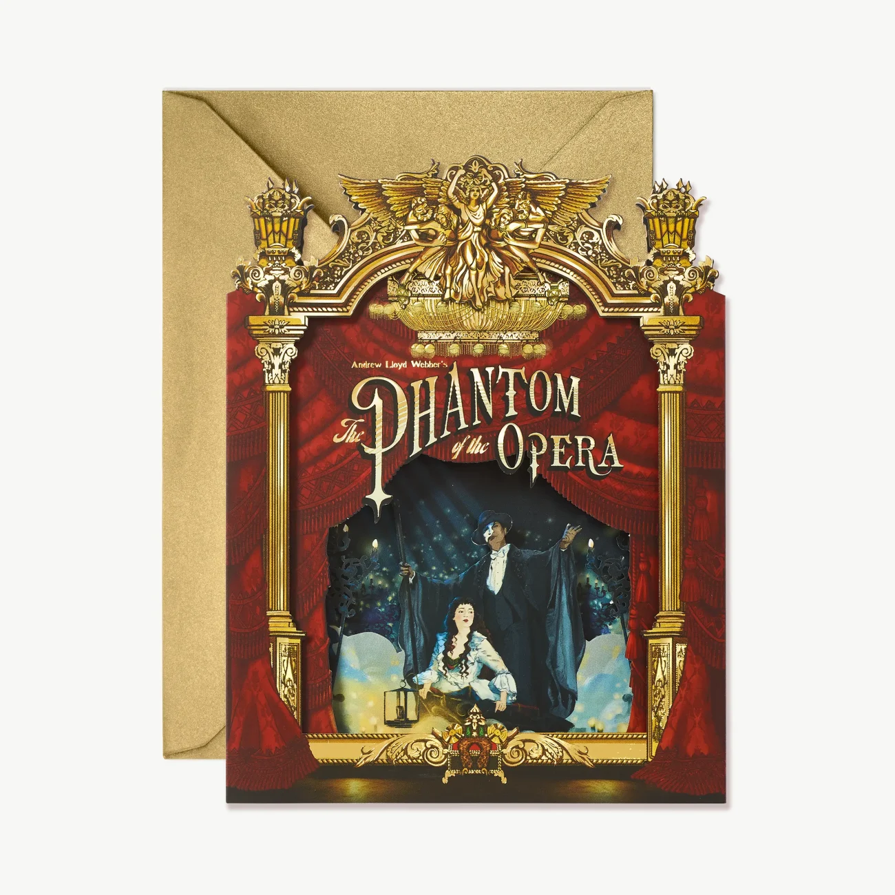 'Phantom of the Opera' gold-foiled 3D notecard with gold envelope