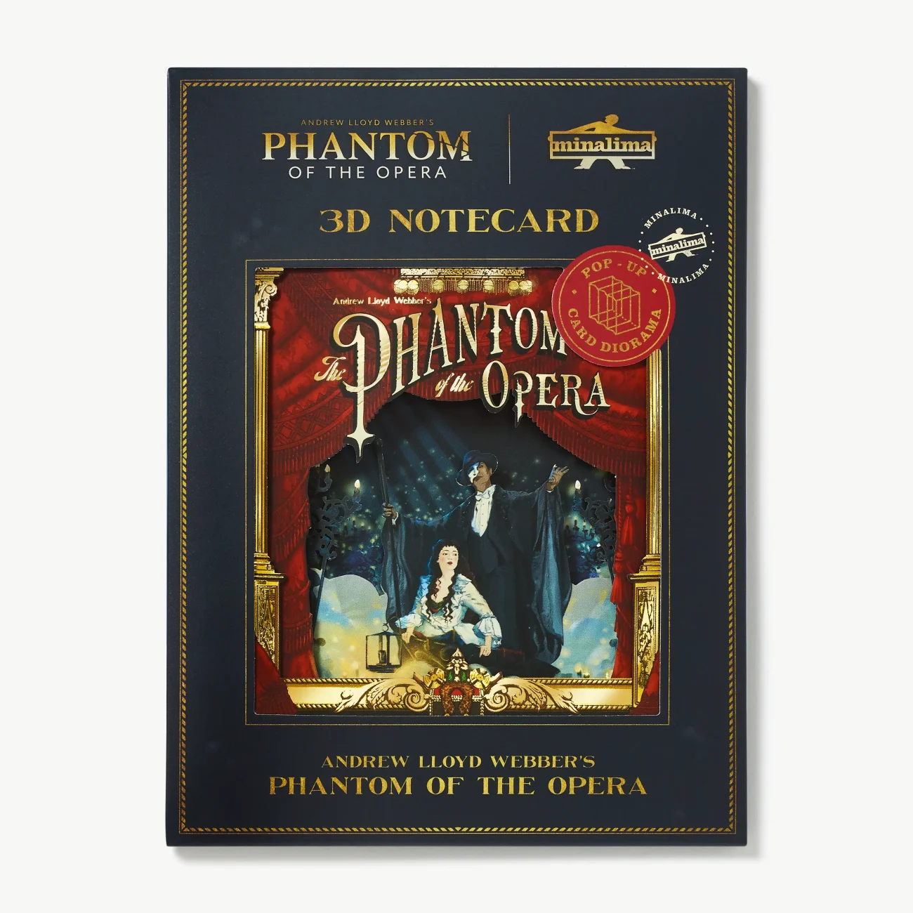 'Phantom of the Opera' gold-foiled 3D notecard (packaged view)